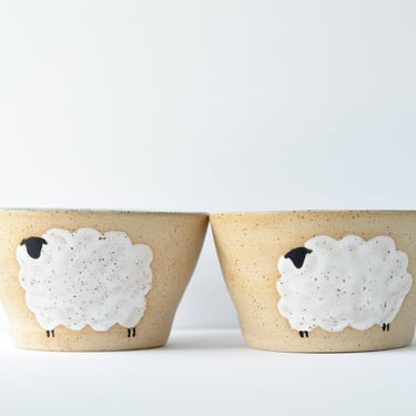 Celadon Large Sheep Bowls with 3 Sheep | Handmade Pottery 