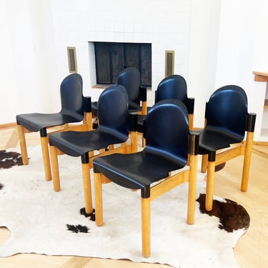 Postmodern 1980s Flex 2000 Stacking Chairs by Gerd Lange for Thonet, Ash + Beech Wood and Black-- Set of 6 