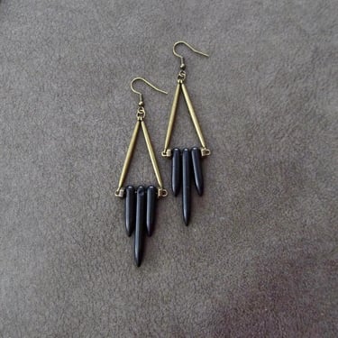 Afrocentric earrings, boho chic earrings, African earrings, bohemian ethnic earrings, black and bronze howlite, statement bold earring 