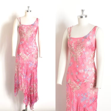 Vintage 2000s Dress / Y2K Diane Freis Asymmetrical Silk Dress / Pink ( S M ) 