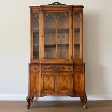 NEW - Vintage China Cabinet Hutch, Antique Display Cabinet, Glass Doors and Shelves, Farmhouse Furniture 
