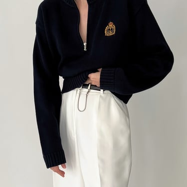 Vintage Ralph Lauren Navy Crest Quarter Zip Sweater
