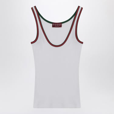 Gucci White Ribbed Tank Top With Web Ribbon Women