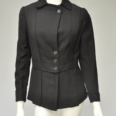 antique vintage 1900s Edwardian black jacket w/ belt XS/S 