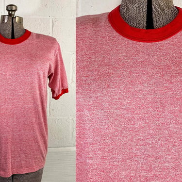 Vintage Blank Red Two Tone Ringer Tee Sportswear T-Shirt Summer Short Sleeve Single Stitch Hipster Shirt Plus Curvy USA Unisex XL XXL 1970s 