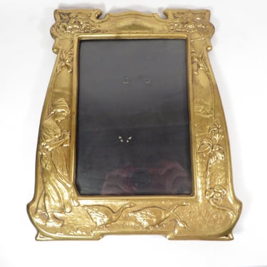 Vintage Brass Frame Girl with Geese - Vintage Brass Photo Frame 