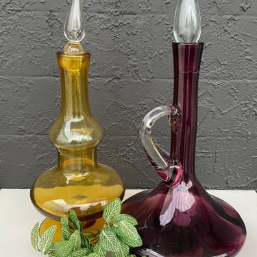 Blown Midcentury Glass Decanters / Purple or Amber