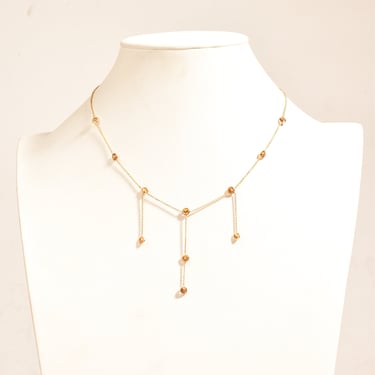 Elegant 14K Citrine Station 3-Tassel Choker Necklace, Minimalist Bezel-Set Drop Necklace, Ladies Gold Chain, 16" L 