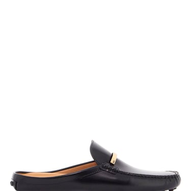 Tod's Black Calfskin Slip-On Loafers With Metallic Strap And Rubber Sole Women