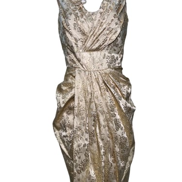 1950's Gold Lamé Jacquard Asymmetric Bombshell Cocktail Dress