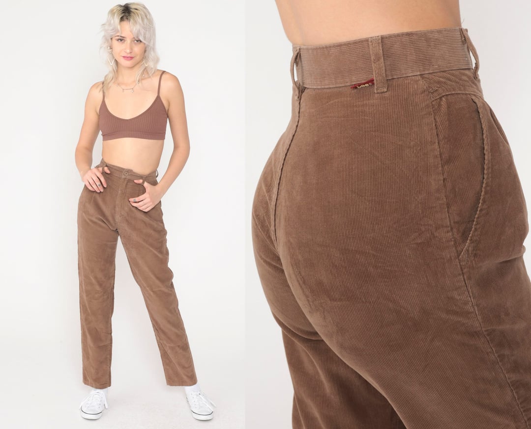 Black Corduroy Pants 80s Trousers High Waisted Pleated Tapered Pants 1980, Shop Exile