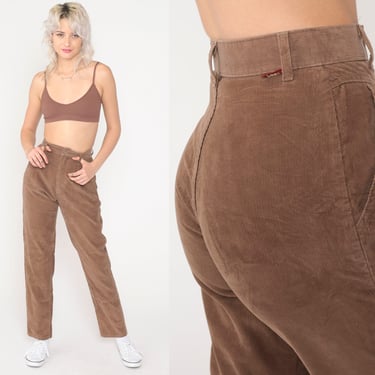 Brown Corduroy Pants 80s Pleated Trousers Lee High Waisted Rise Mom Pants Retro Eighties Relaxed Vintage 1980s Extra Small xs 24 
