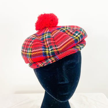 1950s Red Plaid Golf Hat | 50s Red Plaid Wool Hat | Foxhunter 