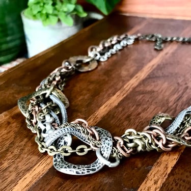 Multi Strand Chain Necklace Silver Copper Brass Tone Collar Chunky Statement Jewelry 