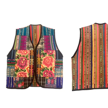 Vtg Vintage 1980s 80s Ethnic Boho Hippie Guatemalan Textile Patchwork Vest 