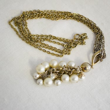 1960s Pearl Cluster and Chain Necklace 
