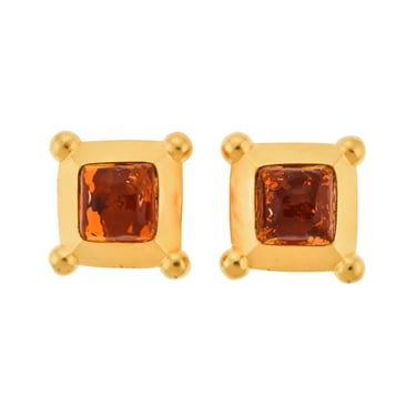 Karl Lagerfeld Vintage Oversized Golden Framed Amber Gripoix Glass Earrings