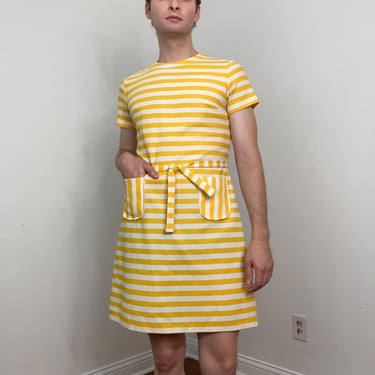 70s Mod striped shift dress with belt tie 