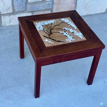 Brown Saltman MCM Walnut Table with Enameled Copper Accent 