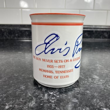 Vintage Elvis Presley Signature Mug with quote, Sun Never sets on a legend, Memphis Tennessee collectible Elvis Mug, Pink Elvis Presley 