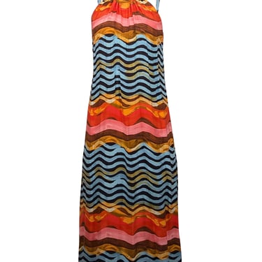 Corey Lynn Calter - Blue & Orange Wave Print Halter Midi Dress Sz XS