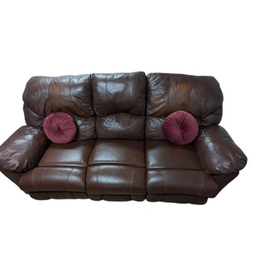 Brown Leather Double Recliner 3-Seat Couch