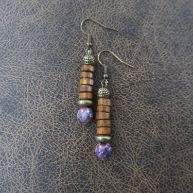 Purple jasper and wooden earrings 