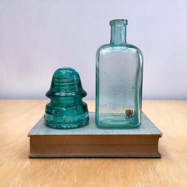 Antique Aqua Glass Bottles Found in Oshkosh Wisconsin, Turquoise 19th Century 1800s Dr Manse’s Bitters Apothecary Jar, Petticoat Insulator 