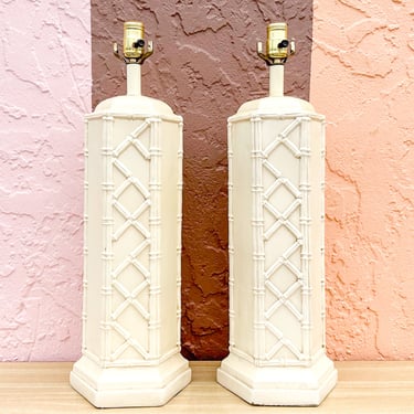 Pair of Palm Beach Style Column Lamps