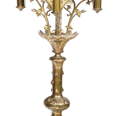 Antique, Gothic Revival, Gilt Brass, Jeweled Nine-Light Candelabra,  1800's!!