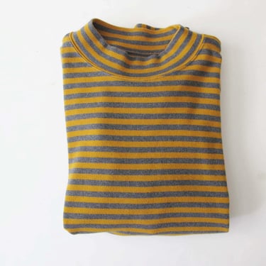 Vintage 90s Striped Mockneck Shirt M - 1990s Yellow Gray Stripe Baggy Grunge Long Sleeve Tall Neck Top - Esprit 