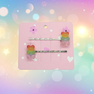 Rainbow Gummy Bears Hair Clip Set Cute Pastel Candy Bobby Pin Clips 