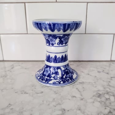 Vintage Ceramic Blue and White Single Candle Holder Home Décor Andrea by Sadek Home Décor 