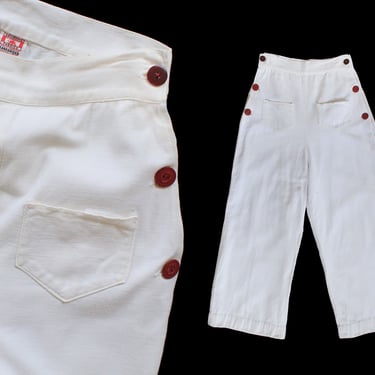 Rare 1930s Sportswear Pants / 30s Nautical White Moleskin Cotton Trousers / Beach Pajamas / Sportswear / Sailor / Wide Leg 