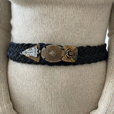 Vintage Womens Baer SF Black Braided Hippie Boho Rope Waist Belt Sz 32 