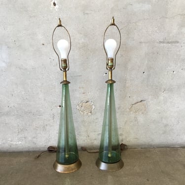 Pair Of Mid Century Modern 1970's Glass Blenko Style Lamps
