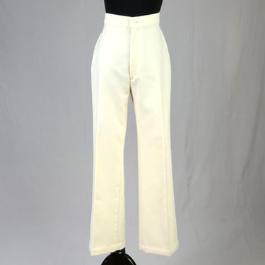 70s Winter White Pants - 27" waist - Polyester Knit - Leg somewhat wide - Vintage 1970s - 29.5" inseam 