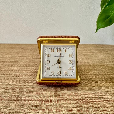 Vintage Westclox Folding Travel Alarm Clock with Animal Print Case 