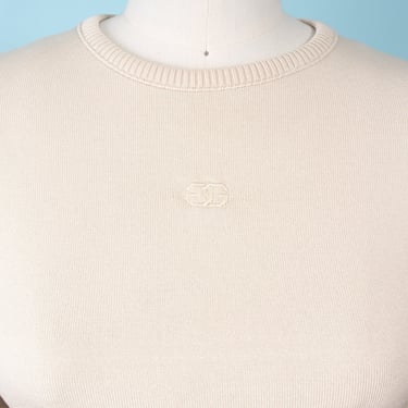 1960s Givenchy Logo-Featured Silky-Knit Beige Crew Neck Sweater 