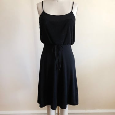 Black Plisse Mini Dress - 1970s 