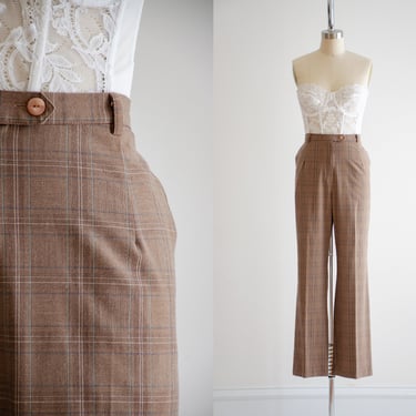 high waisted pants | 90s vintage brown plaid dark academia straight leg trousers 