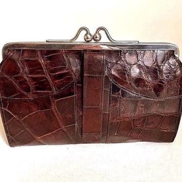 Antique Art Deco 1930s dark Brown  Leather & Chrome  Clutch handbag purse Bauhaus modernist style by BakeliteBa