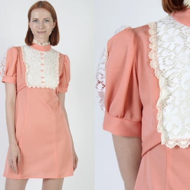 60s Tuxedo Ruffle Go Go Micro Mini Dress, Twiggy Inspired Short Mod Frock, Vintage Peach Lace Scooter Outfit 