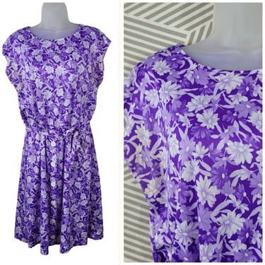 Vintage 80s Shirt Dress size Medium Large Cottagecore Floral Housewife Purple 