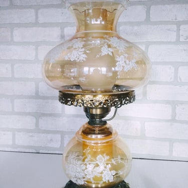 VINTAGE Lamp, Hand Painted Floral Hurricane Glass, GWT Style, Farmhouse Decor 