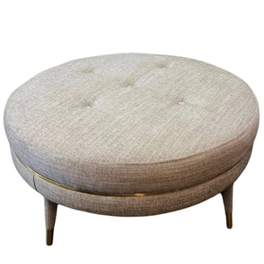 Grey & Gold Round Ottoman