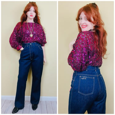 1980s Vintage Kenny Rogers Dark Wash Denim Jeans / 80s High waisted Cotton Western Pants / Size Large 30