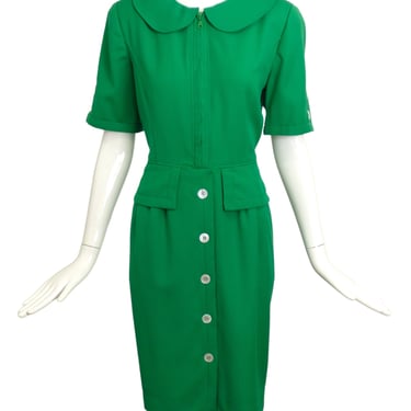 VALENTINO-1980s Green Wool Dress, Size-6