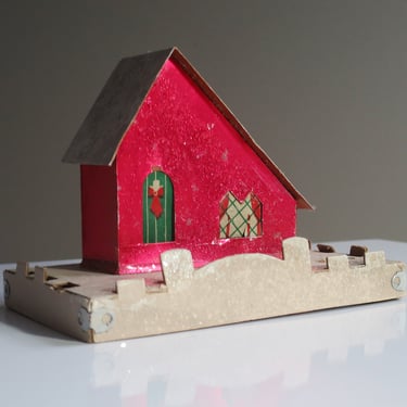 1940s Large Red Foil Putz House, Holiday Village Decoration, See Description 