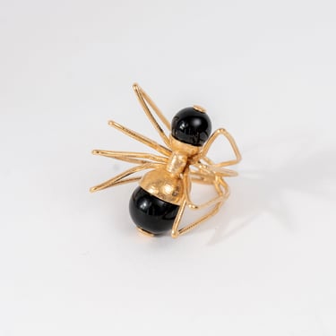 Gold Plated Sterling Silver and Black Glass Spider Ring